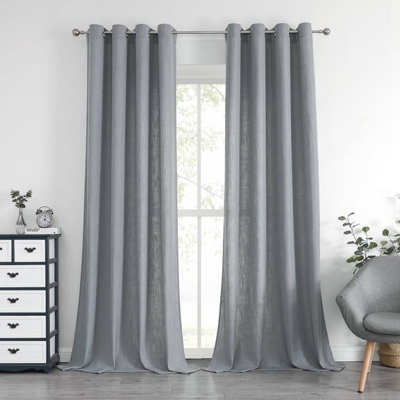 AZZCIA Grey Linen Semi Sheer Grommet Curtain Panels for Bedroom, 2 Panels, 54"W x 95"L