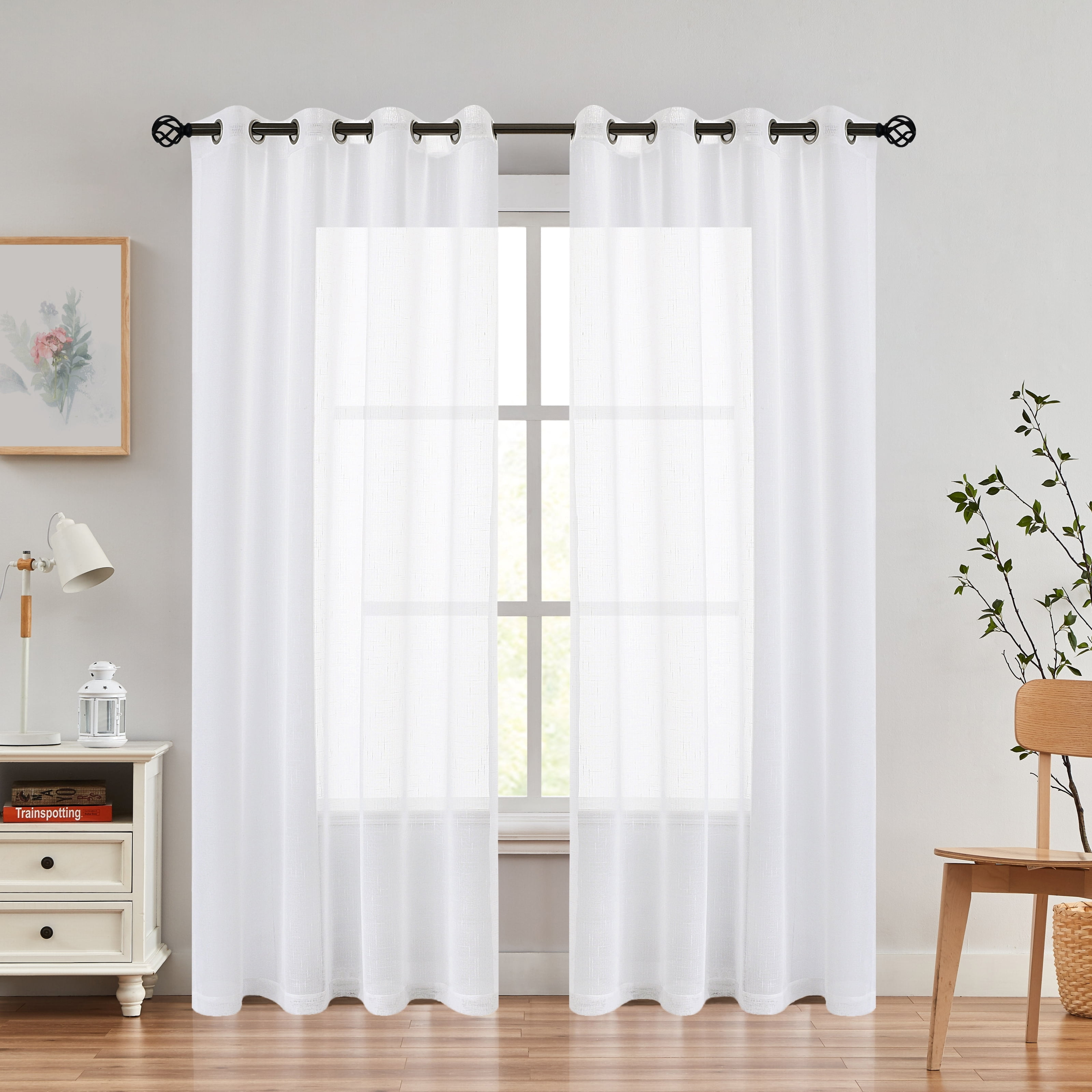 AZZCIA Off White Linen Sheer Curtains with Eyelets Light filtering ...