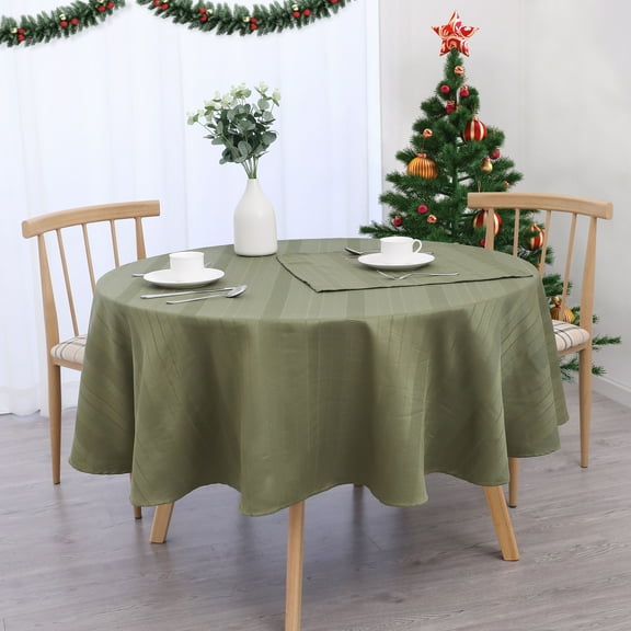 AZZCIA Round Waffle Stripe Tablecloth Stain and Water Resistant for Kitchen Dinning Party Farmhouse(70“×70“, Sage Green)