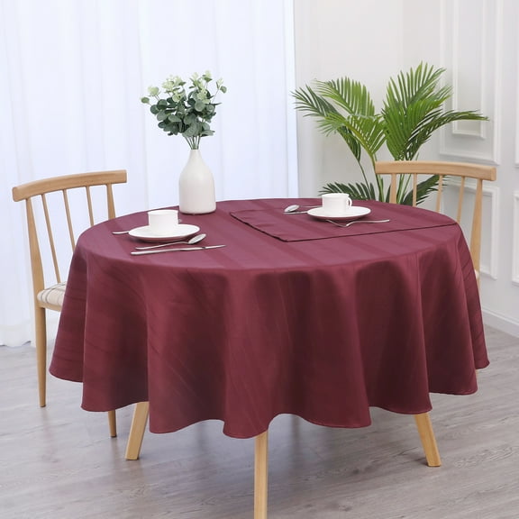 AZZCIA Round Waffle Stripe Tablecloth for Kitchen Dinning or Party, Farmhouse Waterproof Tabletop Decoration (70"x70", Wine Red)