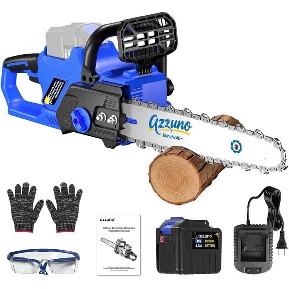 Azzuno 16 in Electric Chainsaw Brushless Cordless Tool-Free Chain Tensioning and Auto Lubrication,Battery Powered Chain Saw Kit for Tree&Wood Cutting