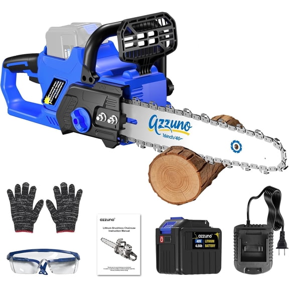 AZZUNO 16 Inch Electric Chainsaw Brushless Cordless With Tool-Free Chain Tensioning and Auto Lubrication,Battery Powered Chain Saw Kit For Tree&Wood Cutting,Battery and Charger Included