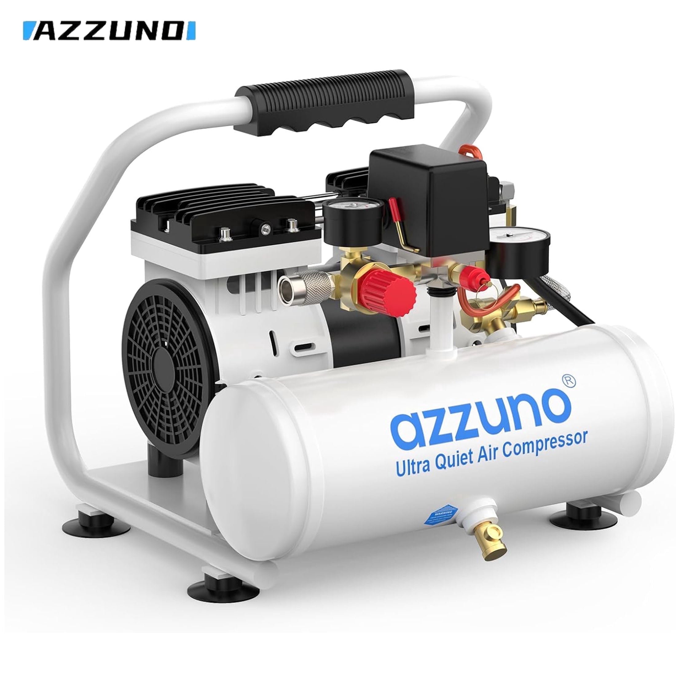 AZZUNO 1 Gallon Air Compressor, 1.6CFM@90PSI Oil Free Air Compressor Tank & Max.116PSI Pressure, 60 dB Ultra Quiet Compressor for Auto Repair, Tire Inflation, Spray Painting, Woodwork Nailing