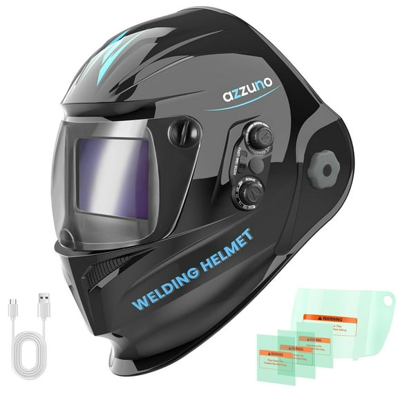 AZZUNO Auto Darkening Welding Helmet, 4.92"×2.76" True Color Large Viewing, Rechargeable & Solar Powered Welding Hood Mask