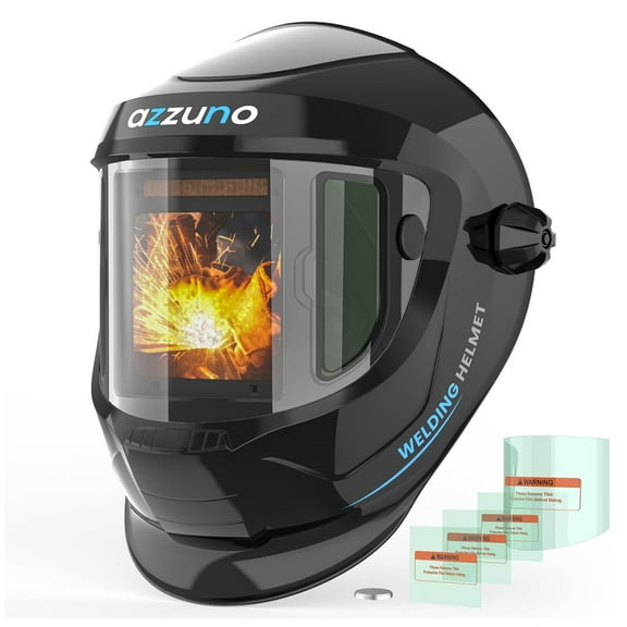 AZZUNO Auto Darkening Welding Helmet, Large Viewing 3.94"×3.82" with Side View 1.97"× 3.82" , Solar Powered Welding Hood Mask with Wide Shade 4/5-8/9-13