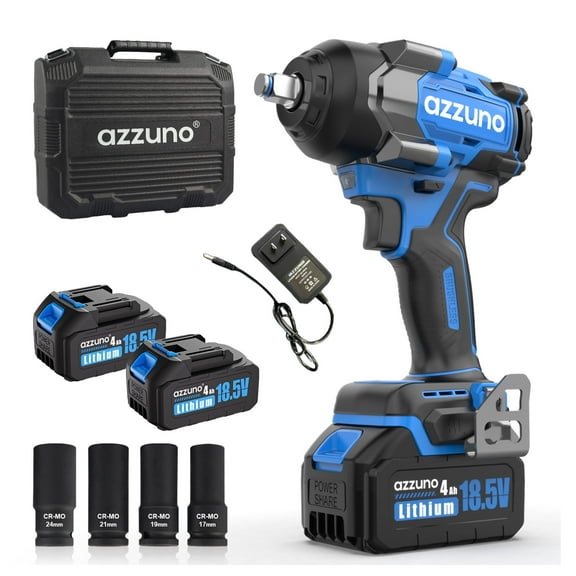 AZZUNO Impact Wrench Max 737 Ft-lbs(1000N.m) 1/2 inch Brushless High Torque Electric Impact Wrench, Powerful Cordless Impact Driver with 2x4Ah Batteries