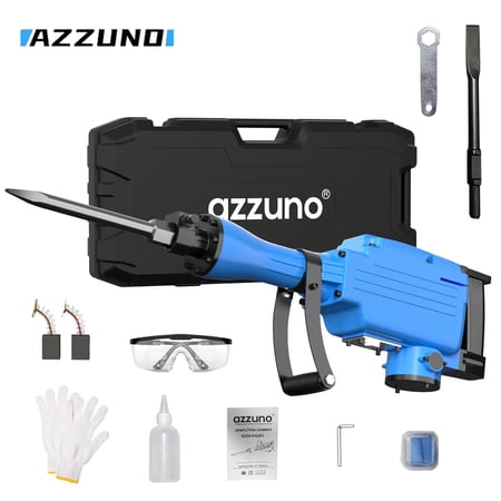 AZZUNO Demolition Jack Hammer Concrete Breaker 2200W Electric Hammer 2 Chisel Bit Chipping & Case