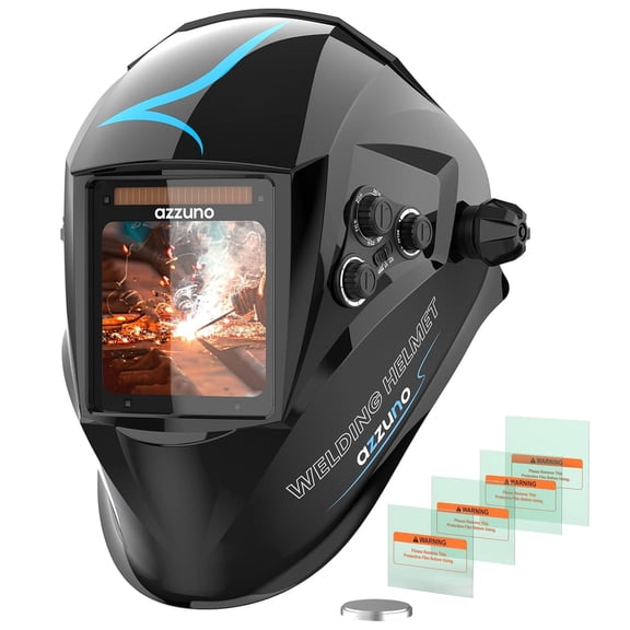 AZZUNO Large View 3.94"×3.82" Welding Helmet True Color Auto Darkening Solar Powered Welder Hood with Wide Shade 4/5-9/9-13