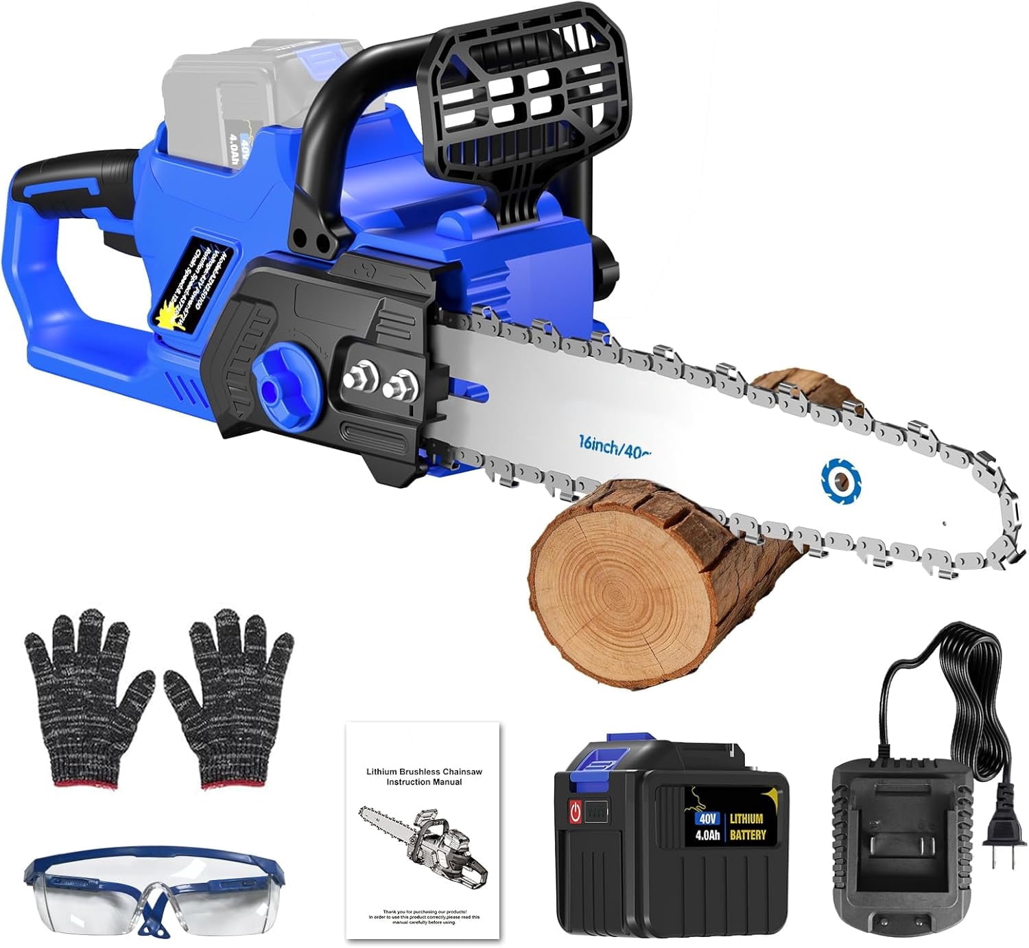 AZZUNOX 16 Inch Brushless Cordless Chainsaw, Tool-Free Tension & Auto Oiler, with Battery and Charger for Wood Cutting Tree Trimming