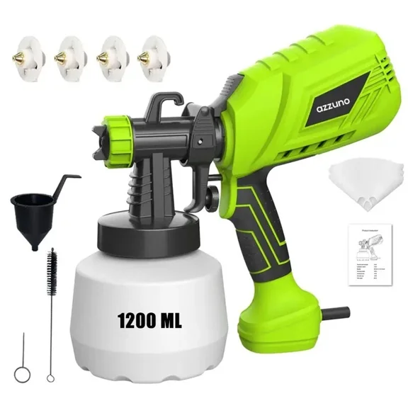 AZZUNOX 700 Watt, Green High Power HVLP Electric Paint Sprayer 1200ml High Capacity Container 3 Spray Patterns