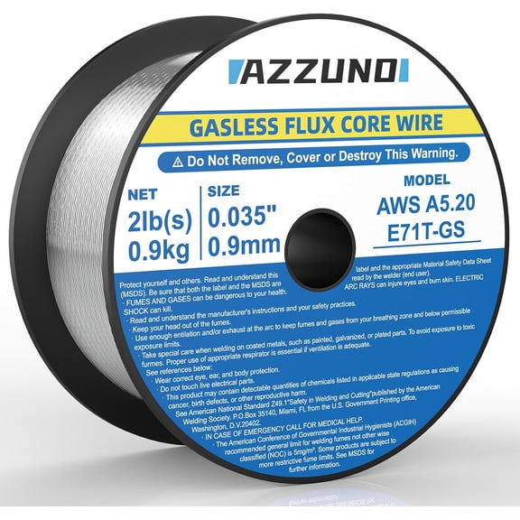 AZZUNOX Flux Core Mig Welding Wire, E71T-GS Mild Steel Gasless Mig Wire .035" 2-LB, 1-PACK