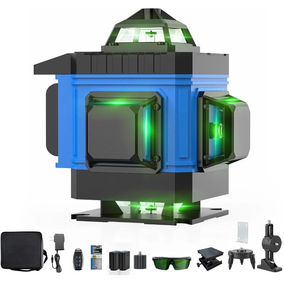 AZZUNOX Laser Level 360 Self Leveling Green Beam with LCD Screen, 4x360 lazer leveler tool, Rechargeable Battery & Magnetic Base - Ideal for Construction, Tiling, Tool Gift