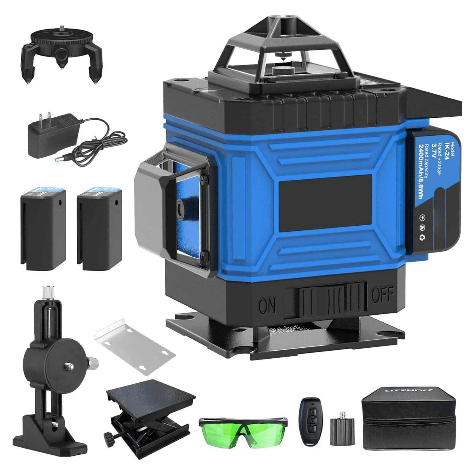 AZZUNOX Laser Level 360 Self Leveling Green Beam with LCD Screen, 4x360 lazer leveler tool, Rechargeable Battery & Magnetic Base - Ideal for Construction, Tiling, Tool Gift