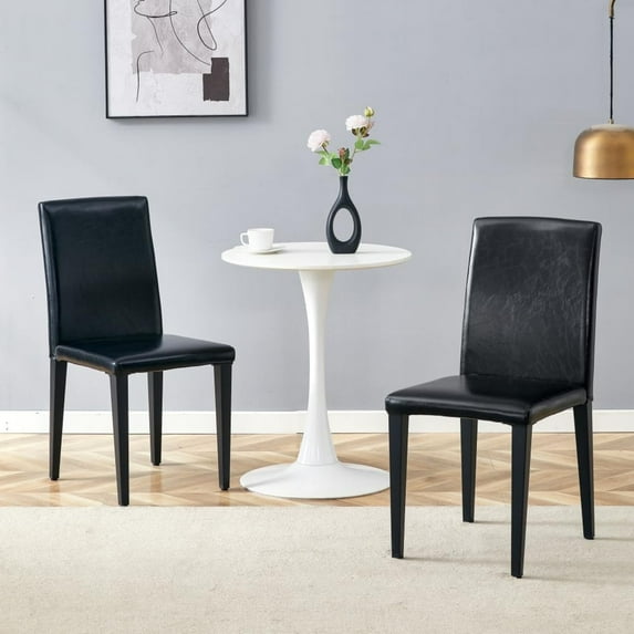 SUDICA Parsons Dining Chairs Set of 2, Black PU Leather, Metal Legs for Dining Room