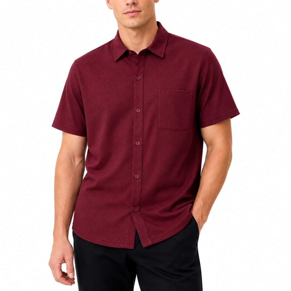 AZoiNM Men's Casual Knit Short Sleeve Button Down Shirt, Textured Jacquard Loose Fit Turn-Down Collar Summer Top with Chest Pocket
