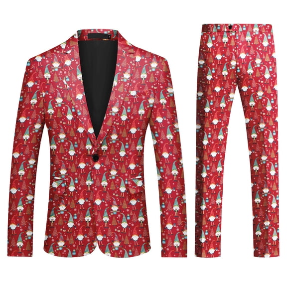 AZoiNM Men's Christmas Suit 2 Piece Set, Funny Printed Holiday Party Blazer Jacket and Pants Costume
