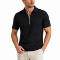 thumbnail image 1 of AZoiNM Men's Corduroy Short Sleeve Shirt Half Zip Collared Casual Stretch Fit Tee, 1 of 10