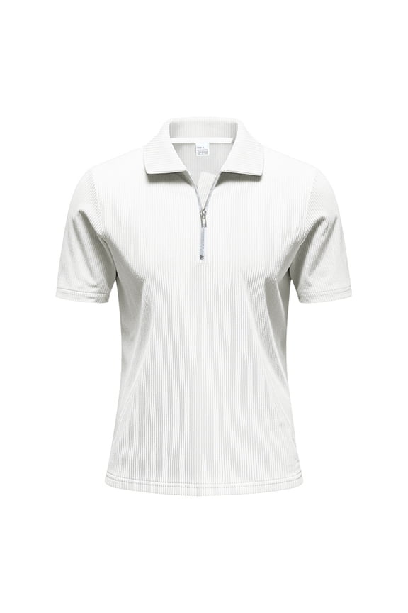 Men's Corduroy Short Sleeve Shirt Half Zip Collared Casual Stretch Fit Tee