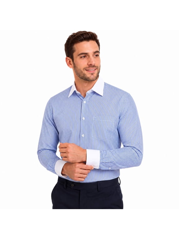 Men's French Cuff Dress Shirt Slim Fit Long Sleeve Business Casual Polyester