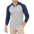 thumbnail image 1 of AZoiNM Men's Henley Hoodie Long Sleeve Raglan Color Block Pullover Sweatshirt Casual Straight Fit Hooded Shirt, 1 of 11