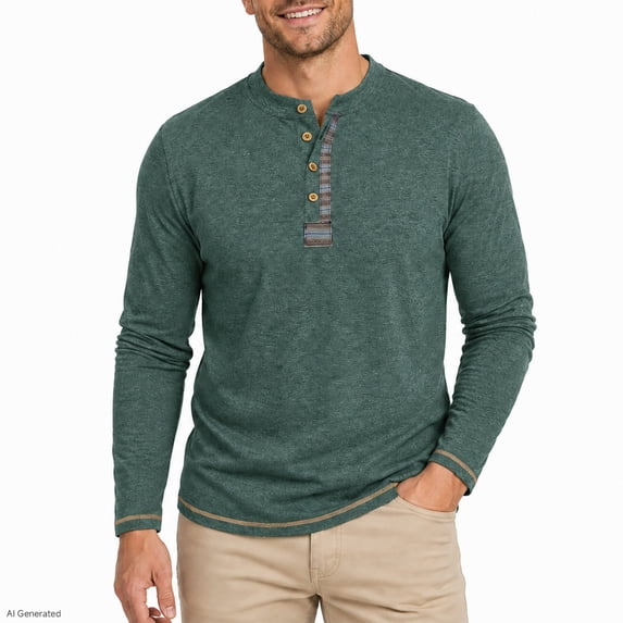 AZoiNM Men's Henley Neck Long Sleeve T-Shirt Soft Stretch Slim Fit 4 Button Placket Casual Top
