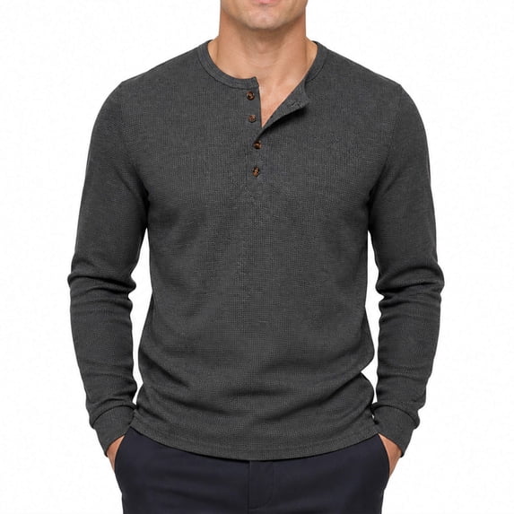 AZoiNM Men's Long Sleeve Henley Shirt Waffle Knit Regular Fit Casual Pullover Tee Soft Lightweight Button Front Top for Fall Winter Spring