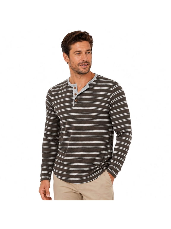 Men's Long Sleeve Striped Henley Shirt, Classic 3-Button Placket Casual Lightweight Fashion Tee, Regular Fit