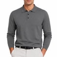 thumbnail image 1 of AZoiNM Men's Long Sleeve V-Neck Knit Polo Sweater, Soft Solid Color Pullover Sweater with 3-Button Placket, Ribbed Cuffs and Hem, Business Casual Sweater for Work and Daily Wear, 1 of 7