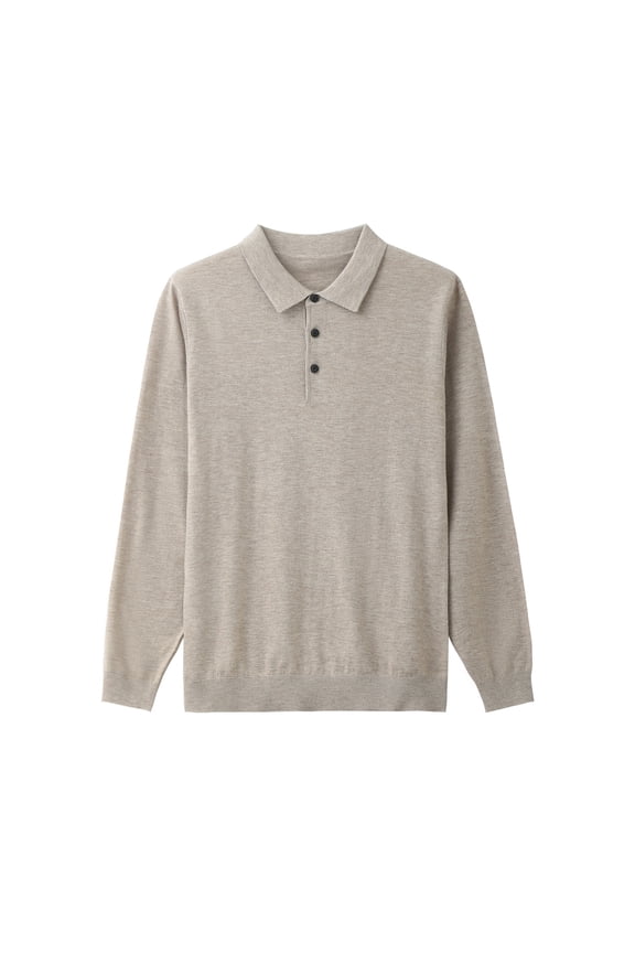 Men's Long Sleeve V-Neck Knit Polo Sweater, Soft Solid Color Pullover Sweater with 3-Button Placket, Ribbed Cuffs and Hem, Business Casual Sweater for Work and Daily Wear