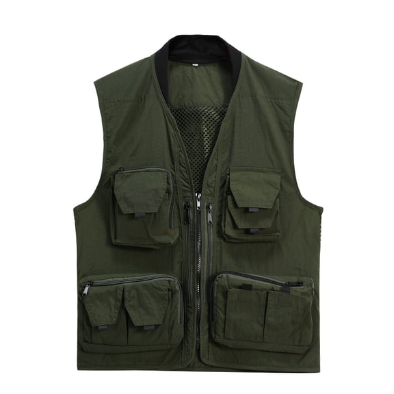 AZoiNM Men's Multi-Pocket Outdoor Vest Detachable Back Zippered Sleeveless Jacket All Season