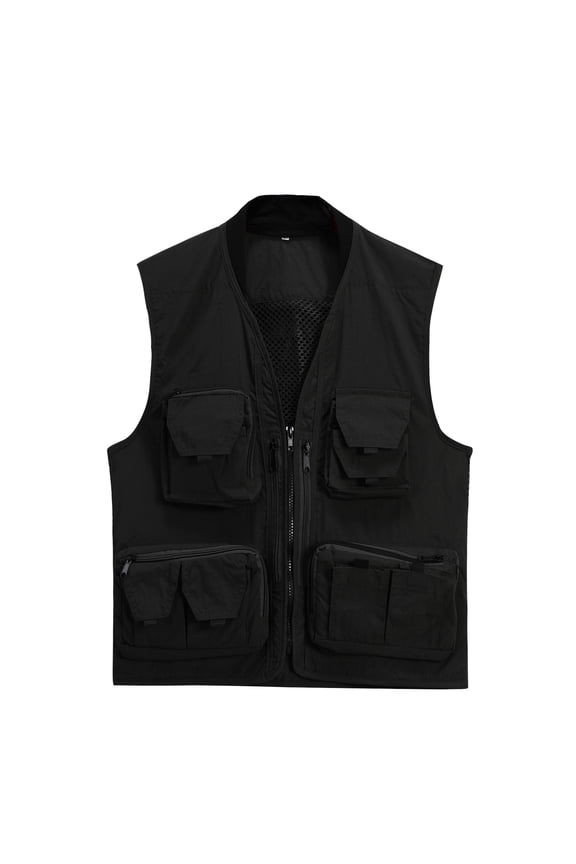 Men's Multi-Pocket Outdoor Vest Detachable Back Zippered Sleeveless Jacket All Season