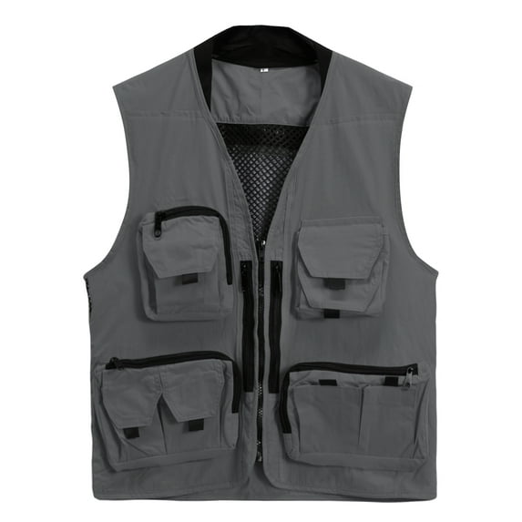 AZoiNM Men's Multi-Pocket Outdoor Vest Detachable Back Zippered Sleeveless Jacket All Season