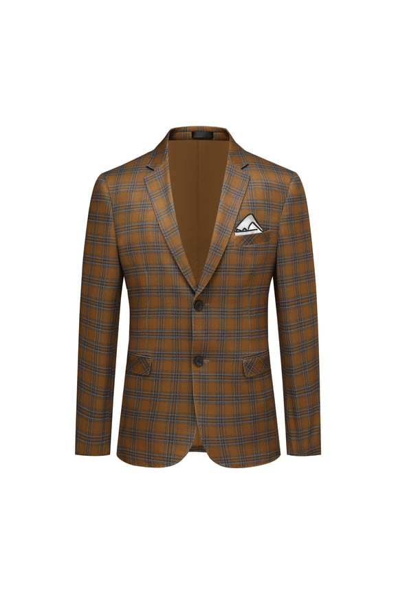 Men's Plaid Blazer Sport Coat, Regular Fit 2-Button Single-Breasted Suit Jacket with Peak Lapel and Double Vent for Business Casual, Wedding, Party