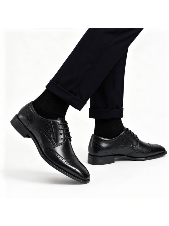 Men's Pointed Toe Oxford Shoes Business Lace Up Leather Sole Rubber Outsole