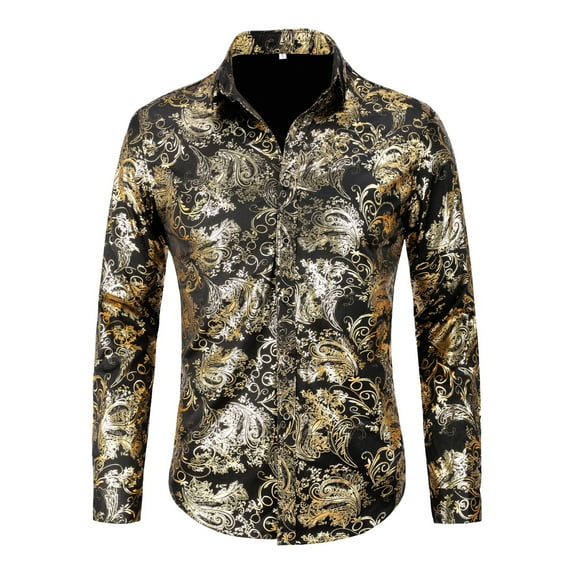AZoiNM Men's Print Long Sleeve Shirt Stretch Polyester Regular Fit All Season