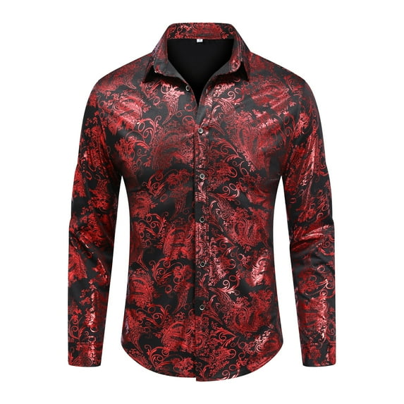AZoiNM Men's Print Long Sleeve Shirt Stretch Polyester Regular Fit All Season