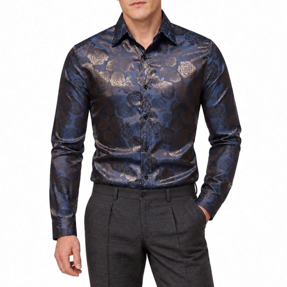 AZoiNM Men's Print Patchwork Casual Shirt Slim Fit Long Sleeve No Pocket