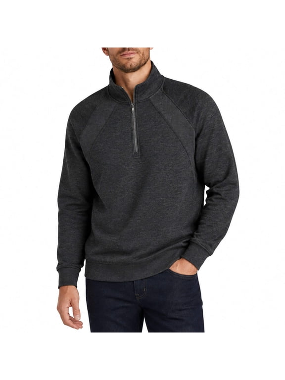 Men's Quarter Zip Pullover Sweatshirt, Casual Long Sleeve Mock Neck Fleece Sweatshirt with Ribbed Cuffs and Hem, Midweight Fall Spring Sweater Top