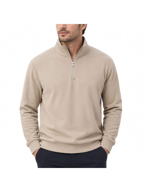Men's Quarter Zip Pullover Sweatshirt, Long Sleeve Mock Neck Fleece Sweater, Casual Lightweight Layering Top