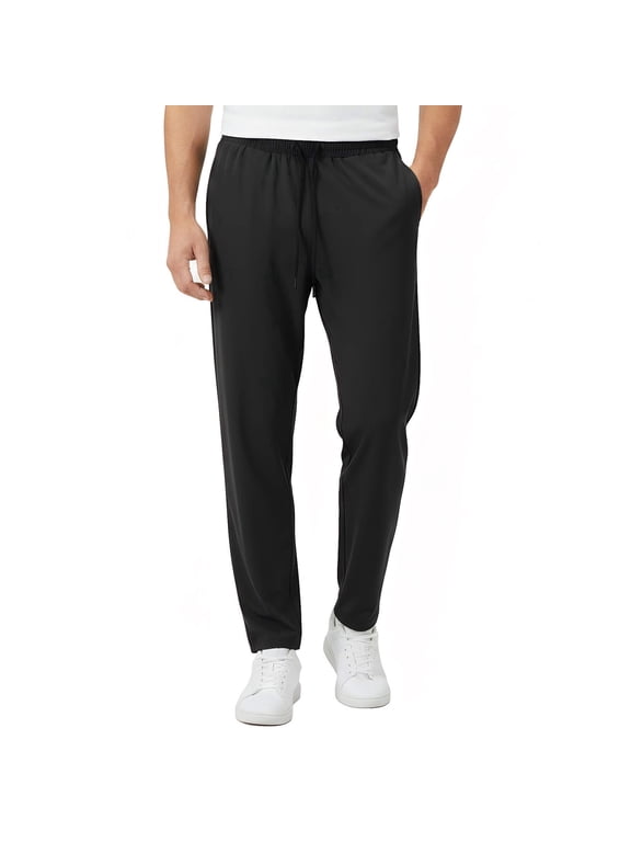 Men's Quick-Dry Athletic Pants Loose Fit Straight Leg Reflective Elastic Waistband