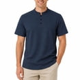thumbnail image 1 of AZoiNM Men's Relaxed Fit Henley Polo Shirt, Short Sleeve Band Collar Top with Contrast Topstitching, Casual Curved Hem Shirt for Men, Sizes S-5XL, 1 of 12