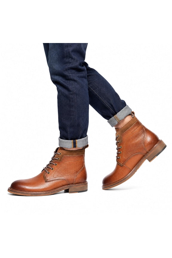 Men's Round Toe High Top Polo Boots Business Casual Leather Rubber Sole