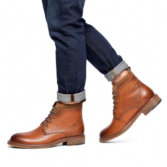 AZoiNM Men's Round Toe High Top Polo Boots Business Casual Leather Rubber Sole