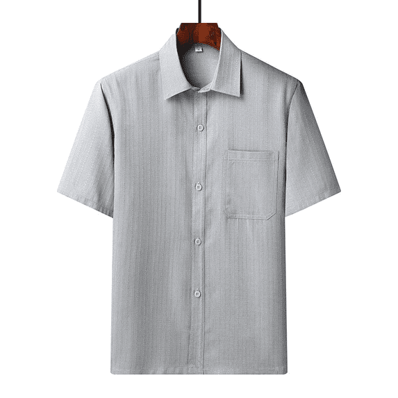 AZoiNM Men's Short Sleeve Dress Shirt, 60% Cotton 40% Linen Vertical Stripe Loose Fit Button Down Business Casual Summer Breathable Tops