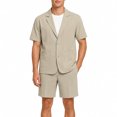 thumbnail image 1 of AZoiNM Men's Short Sleeve Shorts Suit Set Summer Two Button Notch Lapel Loose Fit, 1 of 17