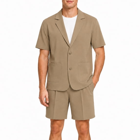 AZoiNM Men's Short Sleeve Shorts Suit Set Summer Two Button Notch Lapel Loose Fit