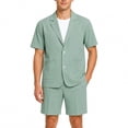 thumbnail image 1 of AZoiNM Men's Short Sleeve Shorts Suit Set Summer Two Button Notch Lapel Loose Fit, 1 of 18