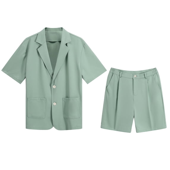 AZoiNM Men's Short Sleeve Shorts Suit Set Summer Two Button Notch Lapel Loose Fit