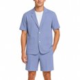 thumbnail image 1 of AZoiNM Men's Short Sleeve Shorts Suit Set Summer Two Button Notch Lapel Loose Fit, 1 of 18