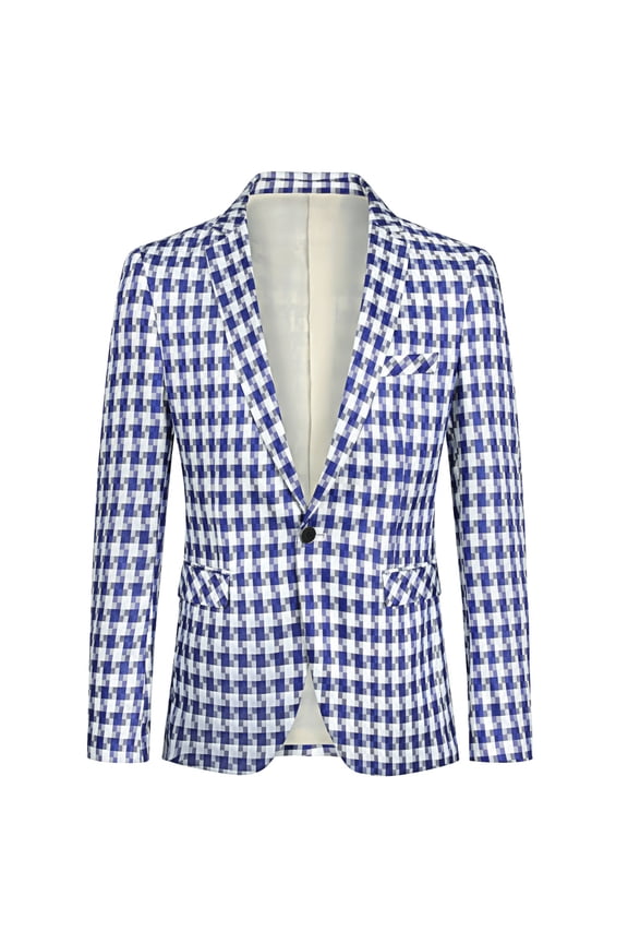 Men's Single Breasted Plaid Blazer Slim Fit Notch Lapel One Button Casual Sport Coat